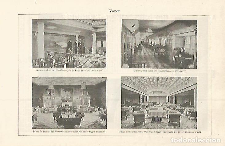 Postales: LAMINA ESPASA 30184: Interiores de los vapores De-Grasses Homeric y George Washington - Varios