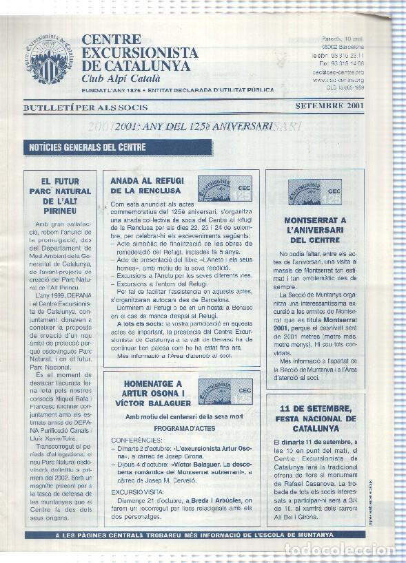 Postkarten: Butlleti: septembre 2001 - Centre Excursionista de Catalunya Club Alpi Catala.