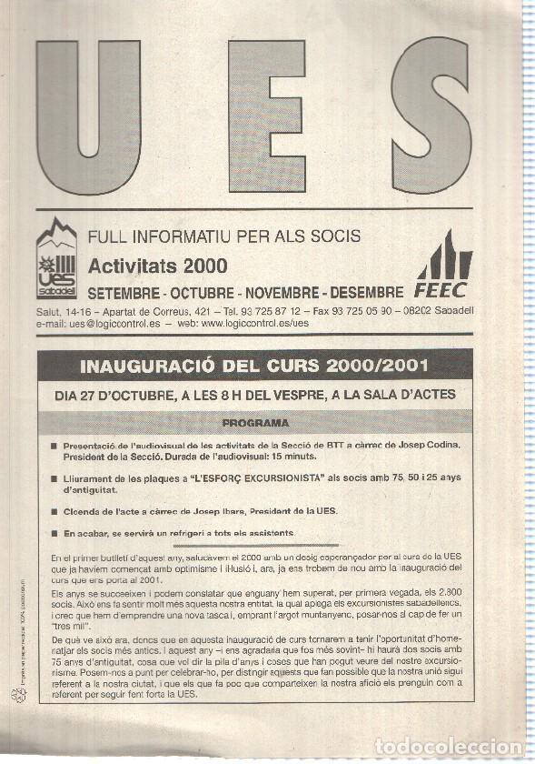 Cartoline: Full Informatiu: UES, Activitats 2000 - de setembre a Desembre (Unio Excursionista Sabadell) - Inaug