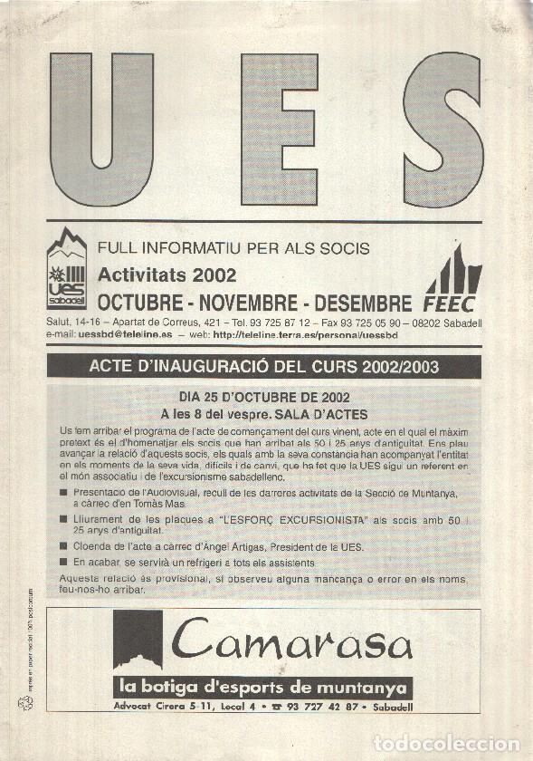 Postcards: Full Informatiu: UES, Activitats 2002 - de Octubre a Desembre (Unio Excursionista Sabadell) - Acte d