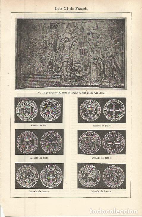 Postales: LAMINA ESPASA 36269: Monedas y tapiz de Luis XI de Francia - Varios