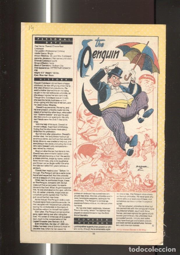 Postales: Ficha personaje DC Comics numero 014: The Penguin y The Peacemaker - VARIOS