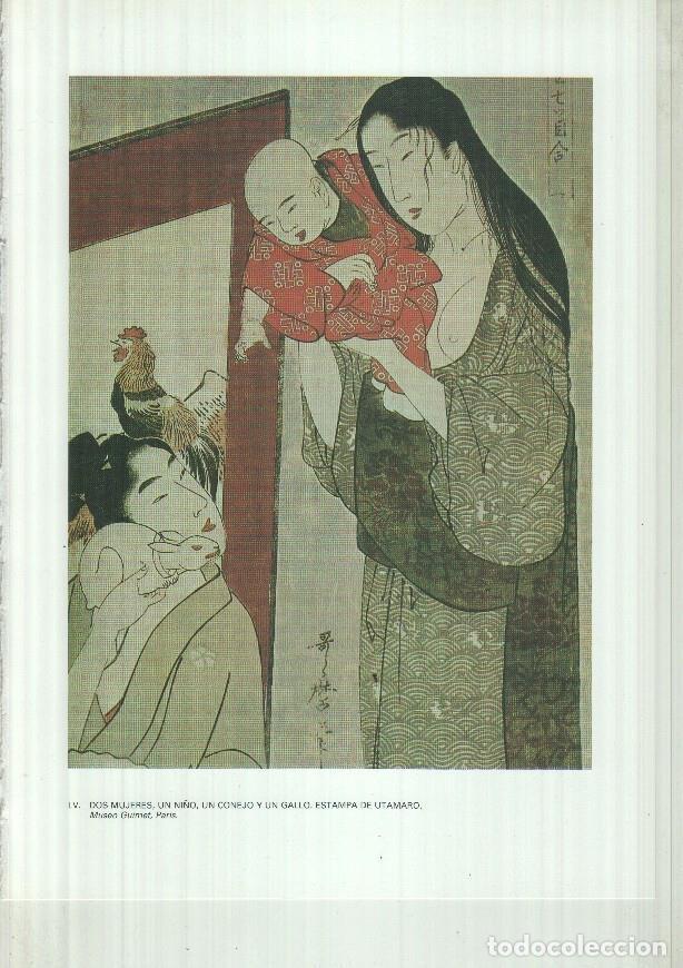 Postcards: Japon el imperio del sol naciente lamina 55: Dos mujeres, un ni&ntilde;o, un conejo y un gallo, estampa de