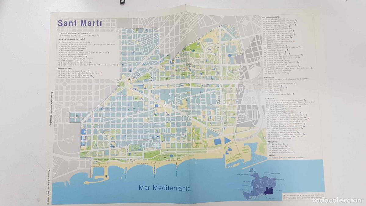 Postales: Mapa: urbano del distrito de Sant Marti. Equipaments municipals del districte