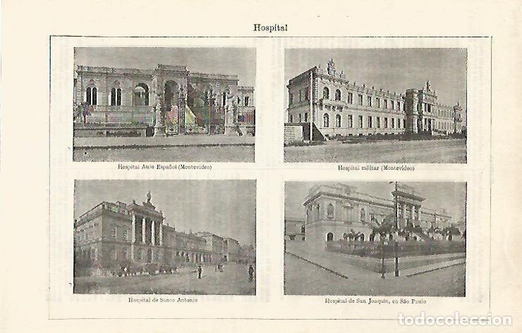 Postkarten: LAMINA ESPASA 30248: Hospital Asilo Espa&ntilde;ol y Militar de Montevideo y Hospital de San Joaquin en Sao