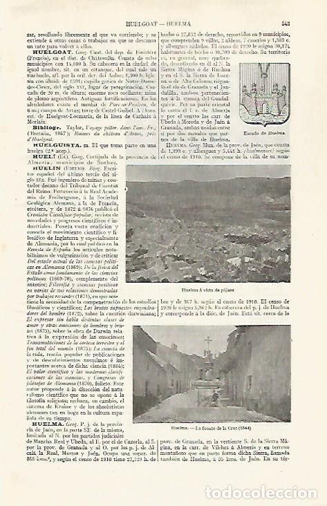 Cartes Postales: LAMINA ESPASA 30262: Escudo vista y fuente de la Cruz en Huelma Jaen - Varios