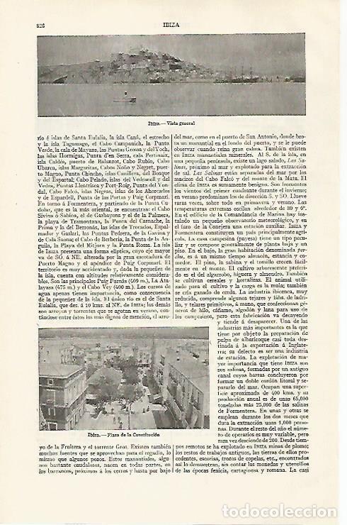 Postales: LAMINA ESPASA 30304: Plaza de la Constitucion y vista de Ibiza - Varios