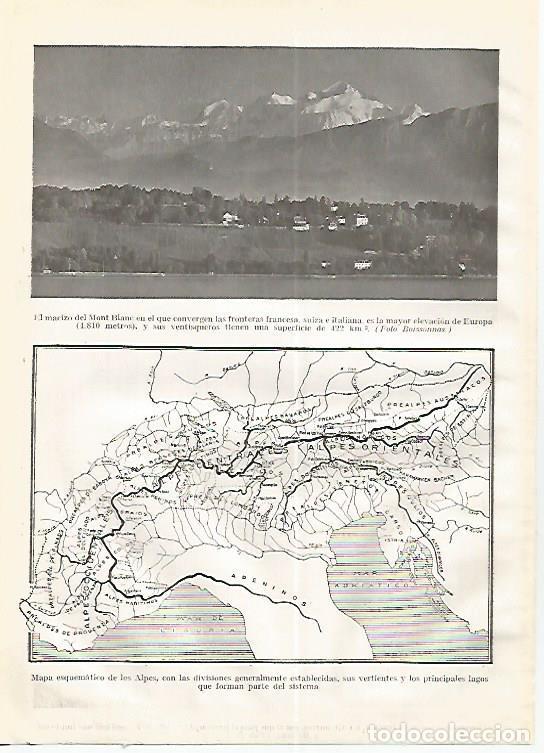 Postkarten: LAMINA GEOGRAFIA 0283: El Montblanc y mapa esquematico de los Alpes - Ricardo Beltran y Vicente Vera