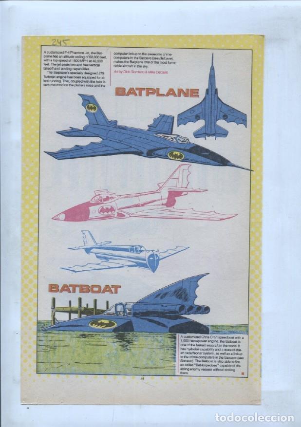 Cartes Postales: Ficha personaje DC Comics numero 245: Batplane + Batboat + Batman's utility Belt + Batmobile - VARIO