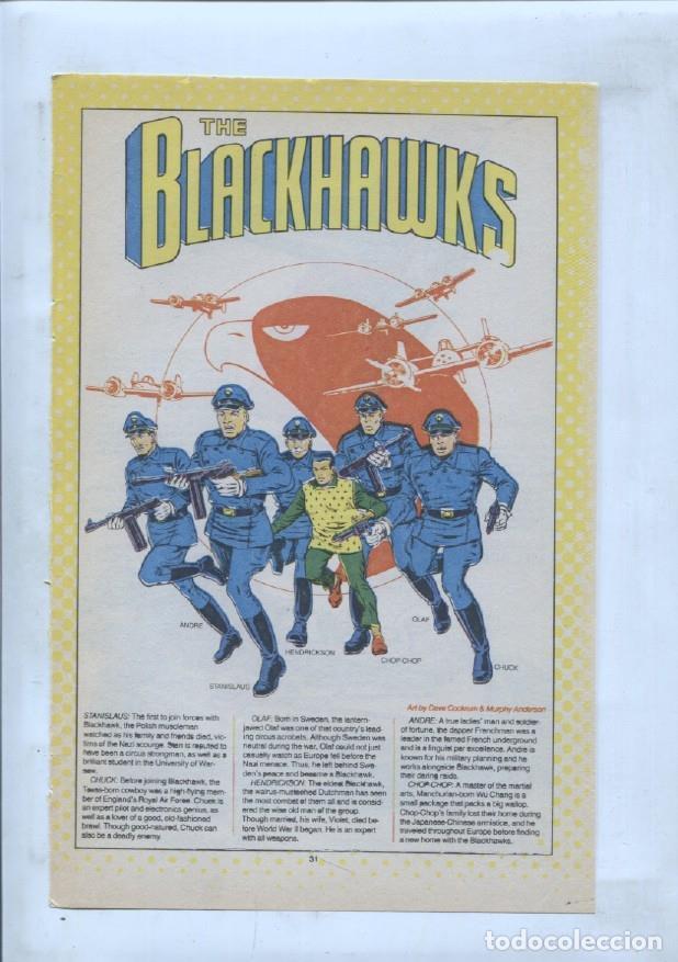 Postais: Ficha personaje DC Comics numero 236: The Blackhawks + Blackwak Plane + Island - VARIOS