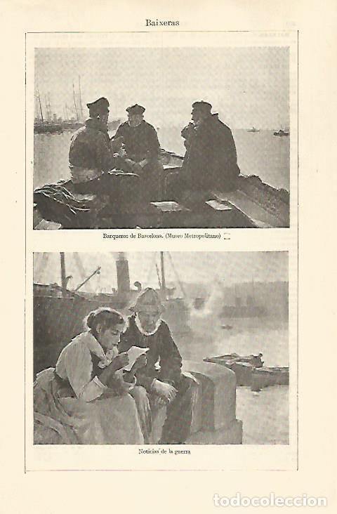 Cartes Postales: LAMINA ESPASA 30740: Barqueros de Barcelona y Noticias de la guerra por Baixeras - Varios