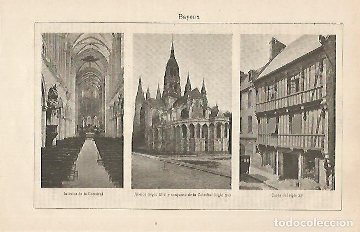 Postales: LAMINA ESPASA 30892: Catedral y Casas de Bayeux Francia - Varios