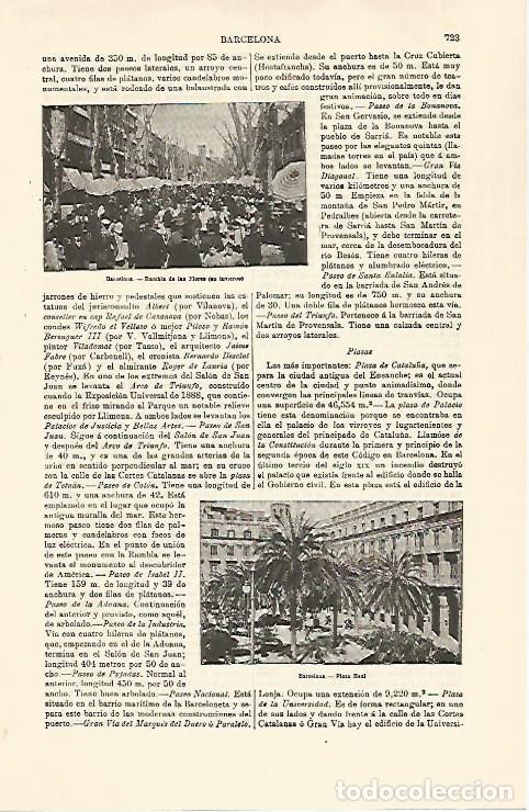 Postales: LAMINA ESPASA 30811: Las Ramblas y Plaza Real de Barcelona - Varios