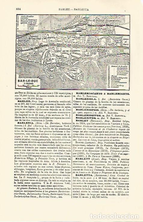 Postales: LAMINA ESPASA 30835: Plano de Bar le Duc Francia - Varios