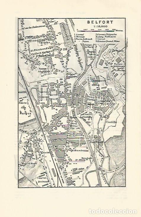 Postales: LAMINA ESPASA 30937: Plano de Belfort Francia - Varios