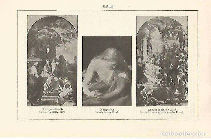 Postales: LAMINA ESPASA 30881: La Sagrada Familia La Magdalena y La caida de Simon el Mago por Batoni - Varios