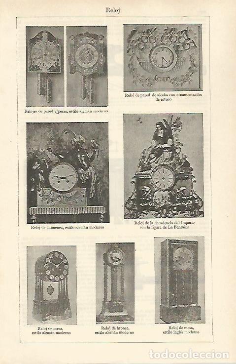 Postales: LAMINA ESPASA 31022: Modelos de relojes de mesa y de pared - Varios