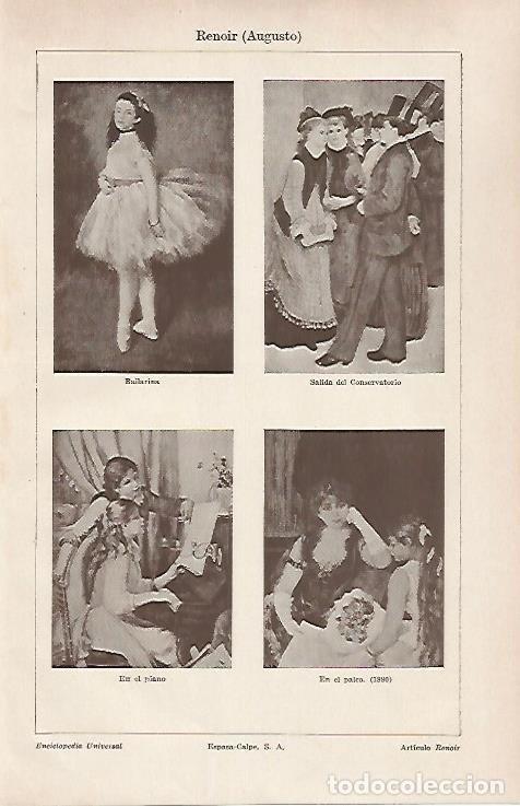 Cartes Postales: LAMINA ESPASA 31051: Bailarina Salida del Conservatorio En el piano y En el palco por Renoir - Vario