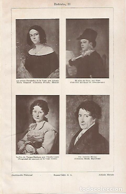 Postales: LAMINA ESPASA 31097: Retratos por Esquivel Goya V. Lopez y A. Mercar - Varios