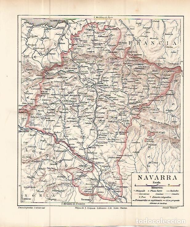 Postales: LAMINA ESPASA 10760: Mapa de Navarra - Varios