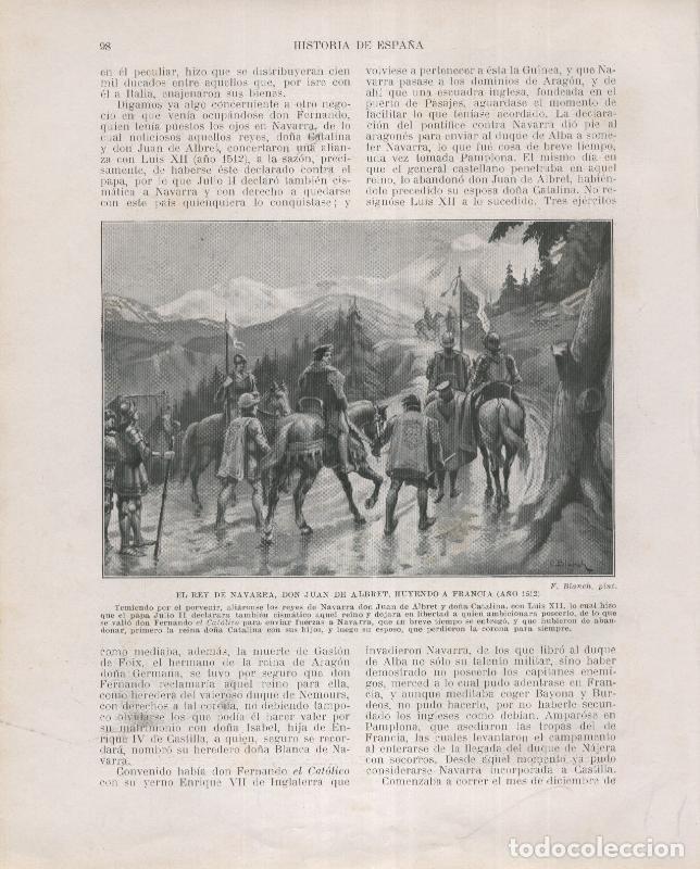 Cartoline: Historia de Espa&ntilde;a lamina 101: El rey de Navarra, Don Juan de alberte, huyendo a Francia (1512) - Va