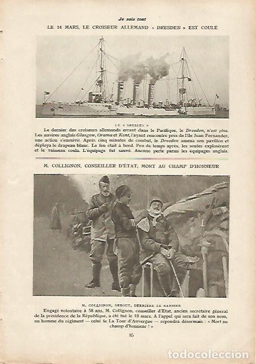 Postales: LAMINA 12012: El crucero Dresden y muerte de M. Collignon - Varios