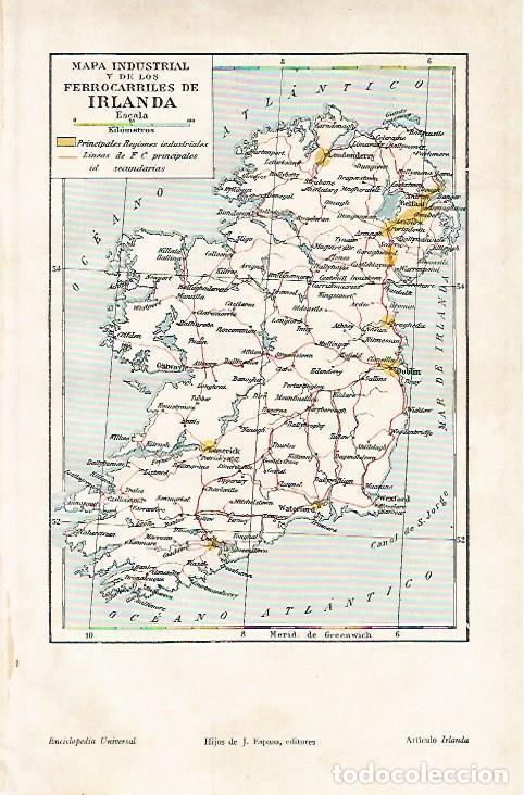 Cartoline: LAMINA ESPASA 7227: Mapa industrial y de ferrocarriles de Irlanda - Varios