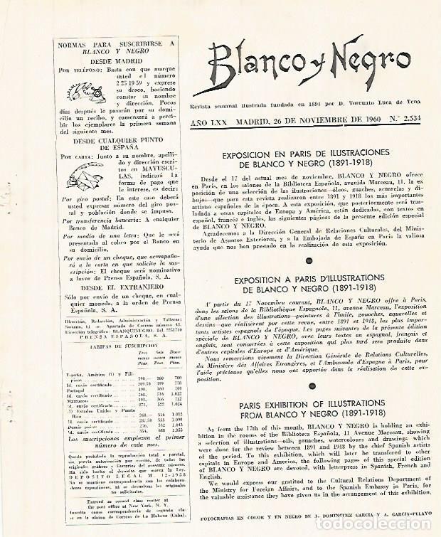 Postais: LAMINA 12339: Sumario de la revista Blanco y Negro numero 2534. - Varios
