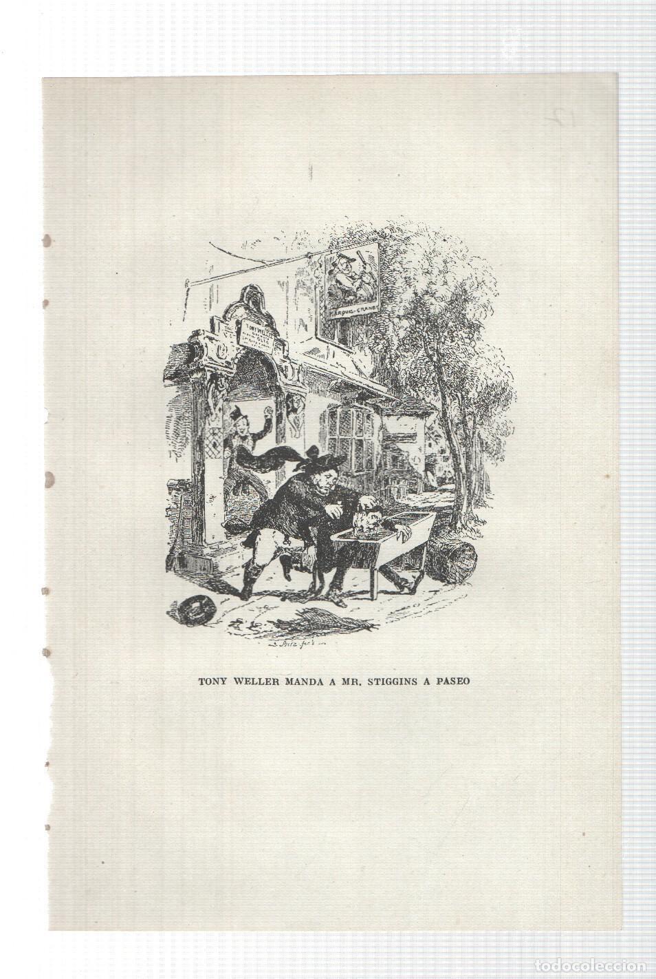 Postais: Lamina numero 17: Tony Weller manda a Mr. Stiggins a paseo (ilustracion de Seymour y Phiz, obra Club