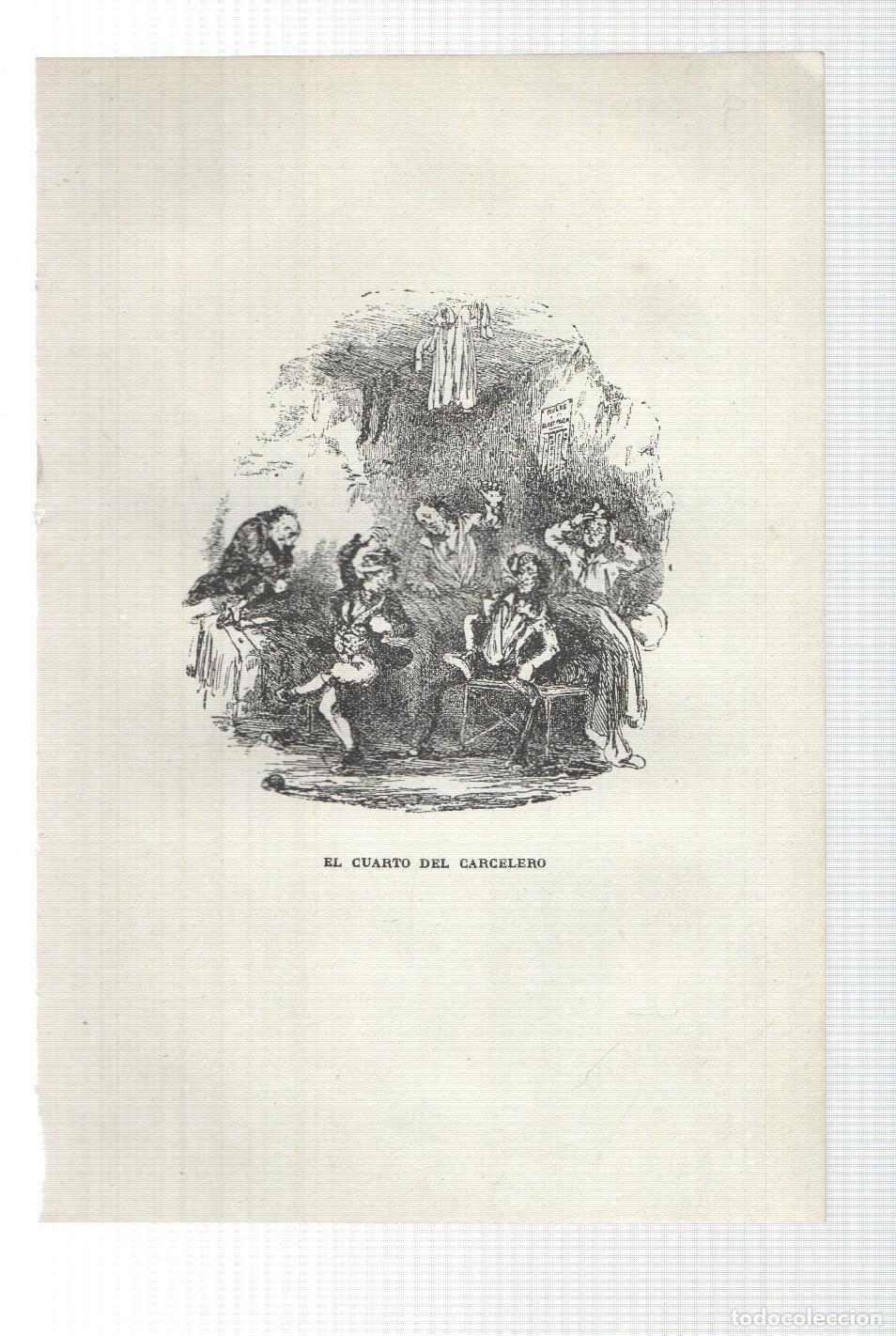 Postais: Lamina numero 09: El cuarto del carcelero (ilustracion de Seymour y Phiz, obra Club Pickwick) -