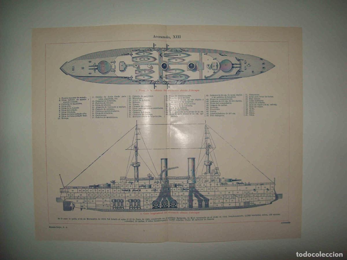 Postkarten: LAMINA ESPASA 31359: Plano del acorazado Zahringen de Alemania - Varios