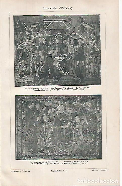 Postales: LAMINA ESPASA 31415: La Adoracion de los Magos y de los Pastores tapices - Varios