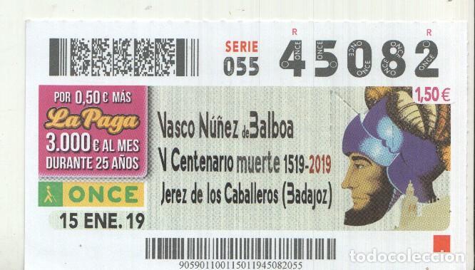 Postkarten: Cupon de la Once tema: V centenario de la muerte de Vasco Nu&ntilde;ez de Balboa 1519-2019 (jerez de los ca