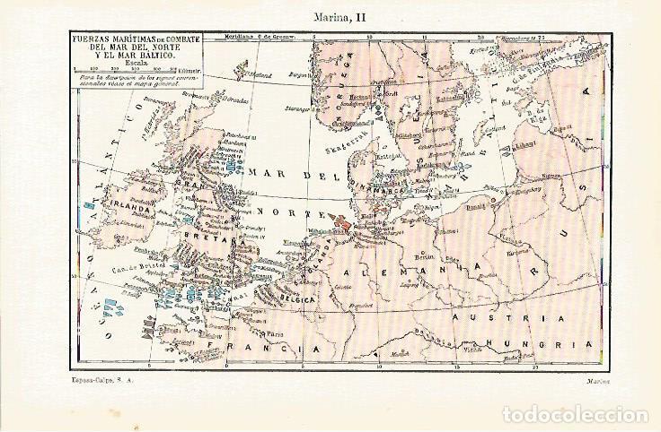 Postkarten: LAMINA ESPASA 31684: Mapa de las fuerzas maritimas del Mar del Norte y Blatico - Varios