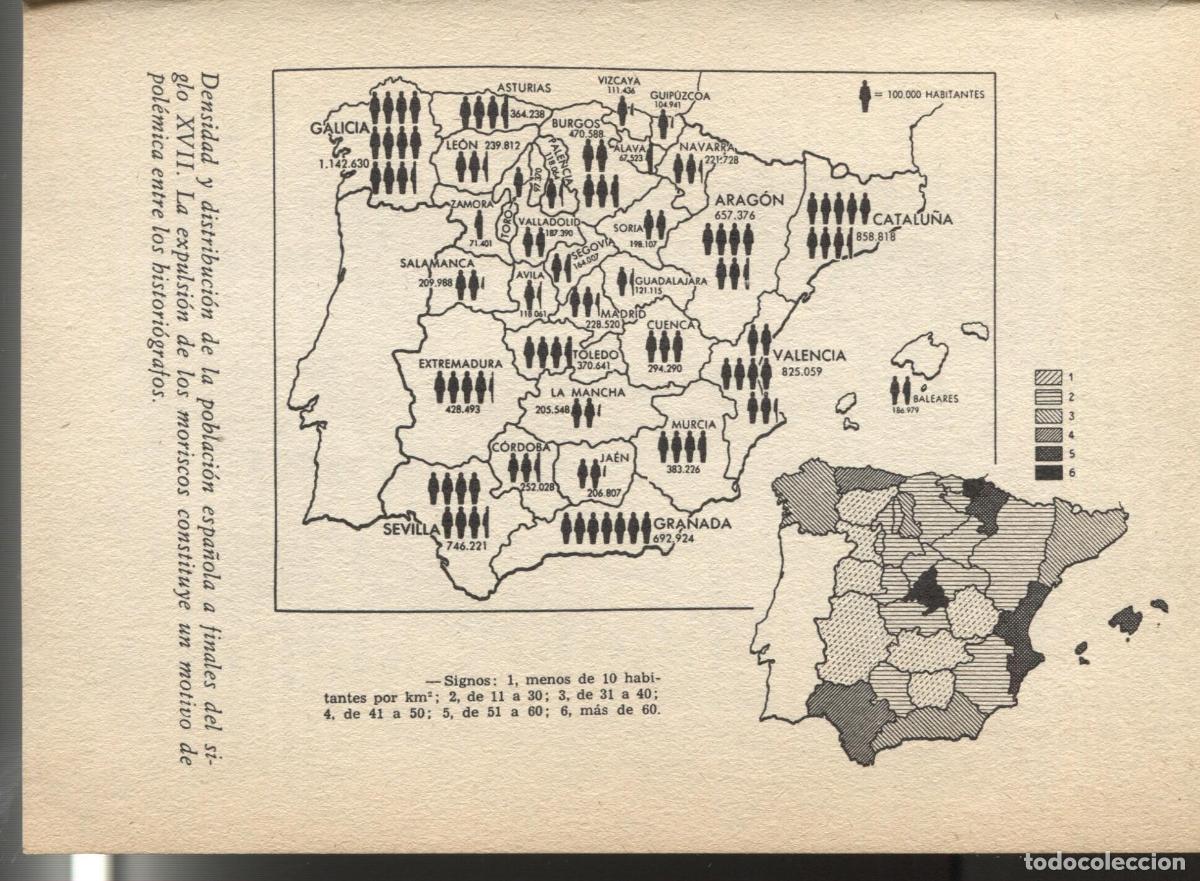 Postkarten: Lamina 08: Historia de Espa&ntilde;a: Densidad y distrubucion poblacion espa&ntilde;ola a finales del XVII