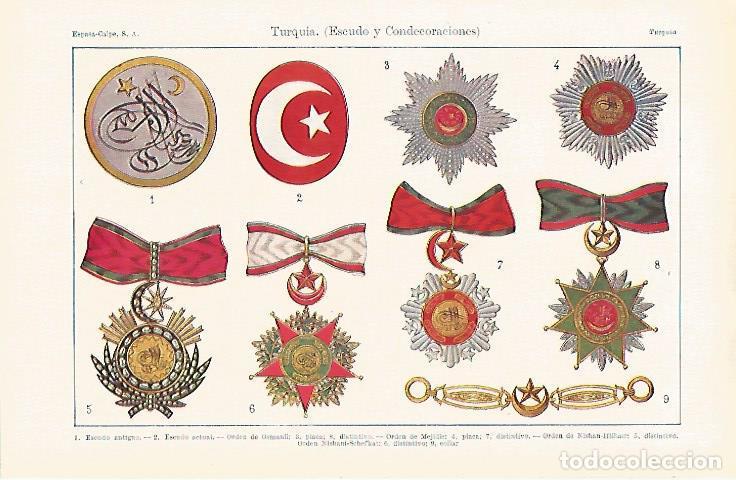 Cartes Postales: LAMINA ESPASA 31806: Escudo y condecoraciones de Turquia - Varios
