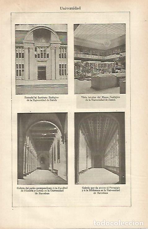 Postais: LAMINA ESPASA 31884: Universidad de Zurich y de Barcelona - Varios