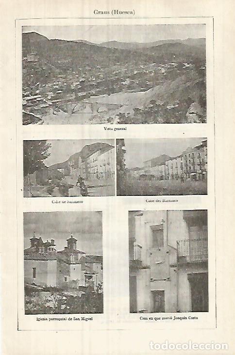 Cartes Postales: LAMINA ESPASA 32116: Vistas de Graus Huesca - Varios