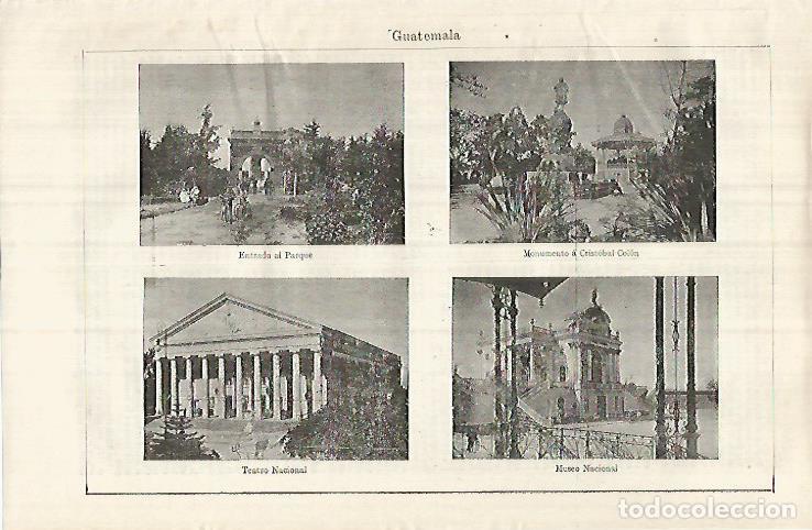 Postais: LAMINA ESPASA 32202: Monumento a Colon Teatro Nacional parque y Museo Nacional de Guatemala - Varios