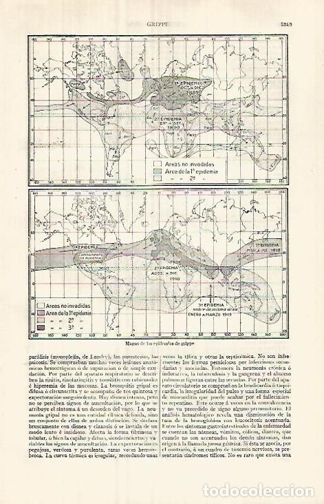 Postais: LAMINA ESPASA 32145: Mapas de epidemias de gripe entre 1889-1919 - Varios