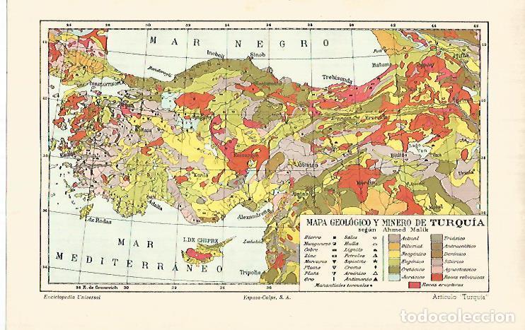 Postales: LAMINA ESPASA 32207: Mapa geologico de Turquia - Varios