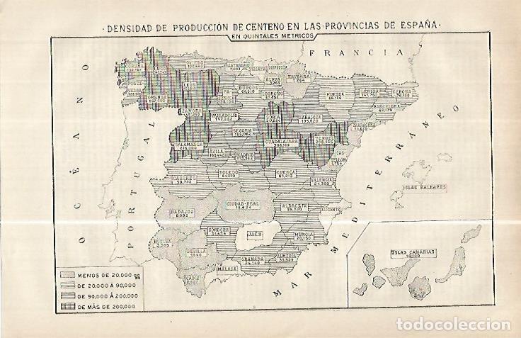 Cartes Postales: LAMINA ESPASA 32490: Mapa de Espa&ntilde;a de produccion de centeno - Varios