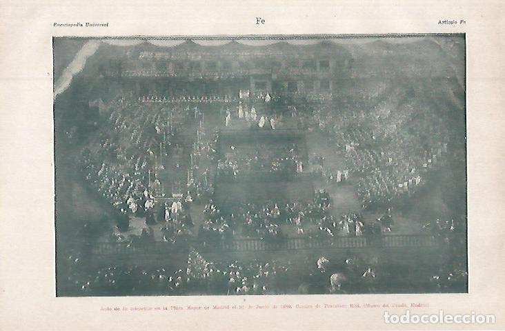 Postais: LAMINA ESPASA 32620: Auto de fe en la Plaza Mayor de Madrid en 1680 - Varios