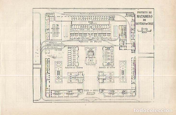 Cartoline: LAMINA ESPASA 32272: Proyecto del Matadero de Santiago de Chile - Varios