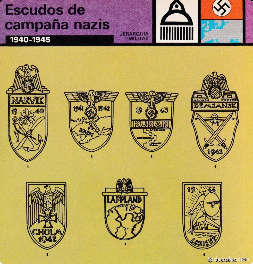 Cartoline: FICHA JERARQUIA MILITAR: ESCUDOS DE CAMPA&Ntilde;A NAZIS. 1940-1945 - NULL