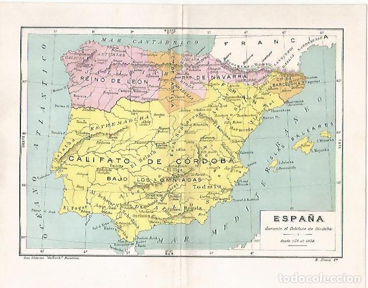 Postcards: LAMINA 13744: Mapa de Espa&ntilde;a en el Califato de Cordoba - Alfredo Opisso