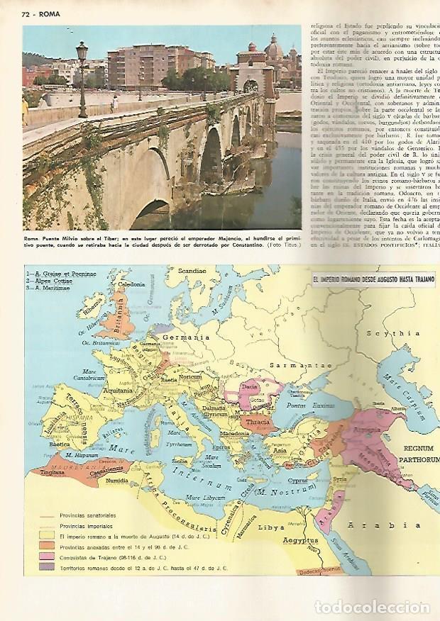 Cartoline: LAMINA MONITOR 0625: Puente Milvio en Roma y mapa del imperio romano - Varios