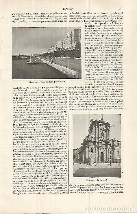 Postais: LAMINA ESPASA 33074: Paseo Aretusa y catedral de Siracusa, Sicilia - Varios