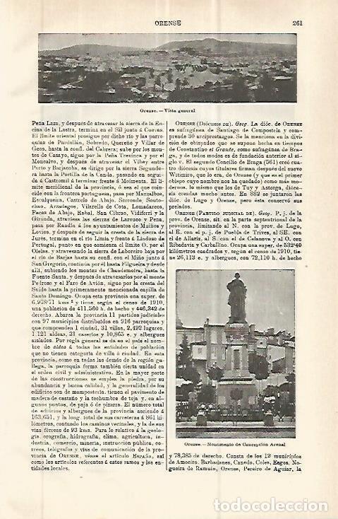 Postais: LAMINA ESPASA 32753: Monumento a Concepcion Arenal y vista de Orense - Varios