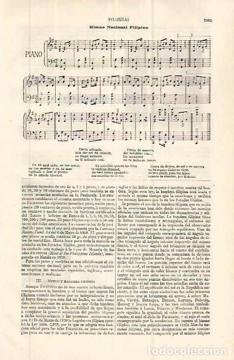 Postais: LAMINA ESPASA 32691: Himno de Filipinas - Varios